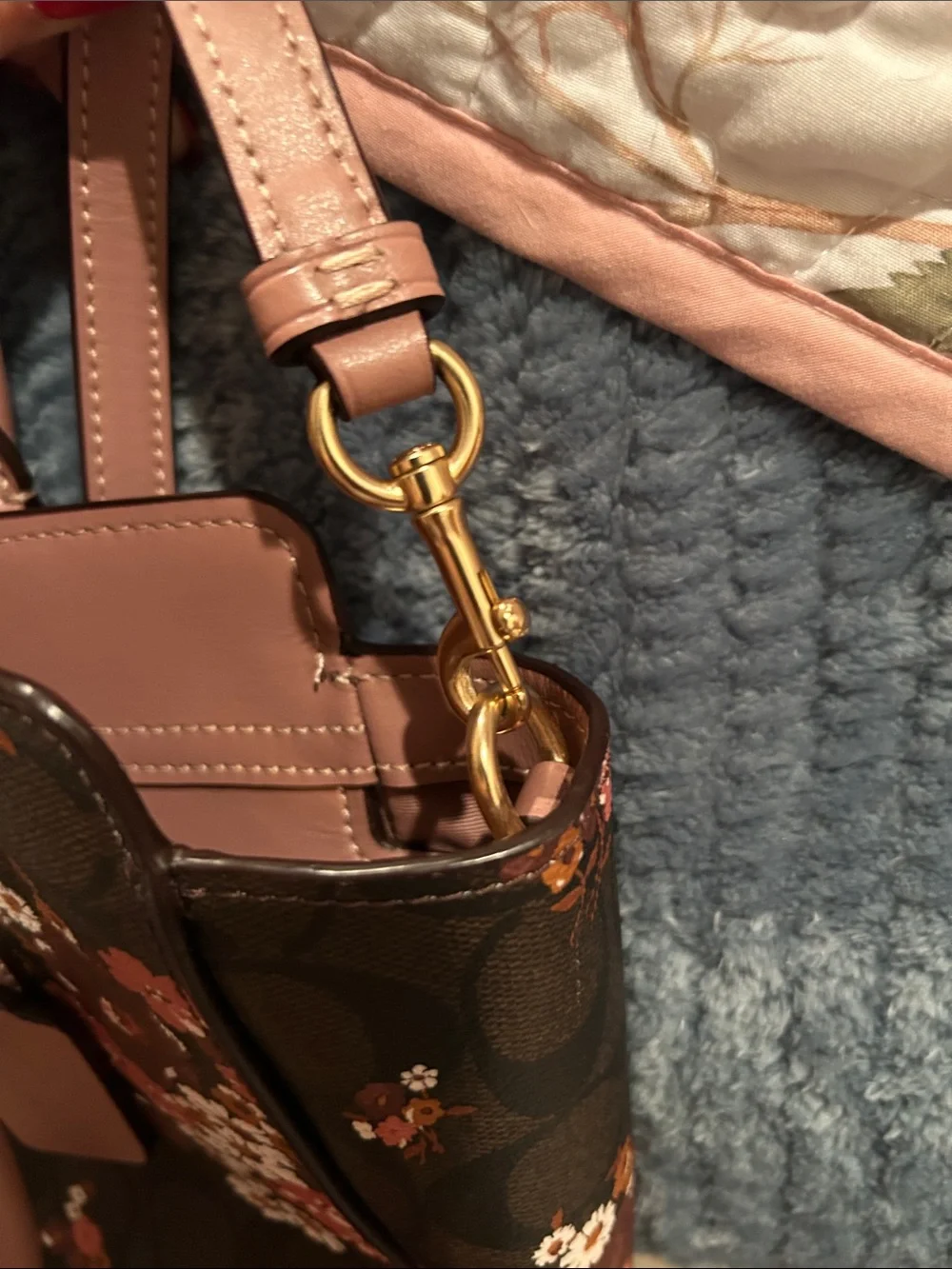 Coach Leah Medley Bouquet Brown Floral Signature Satchel with Mauve trim